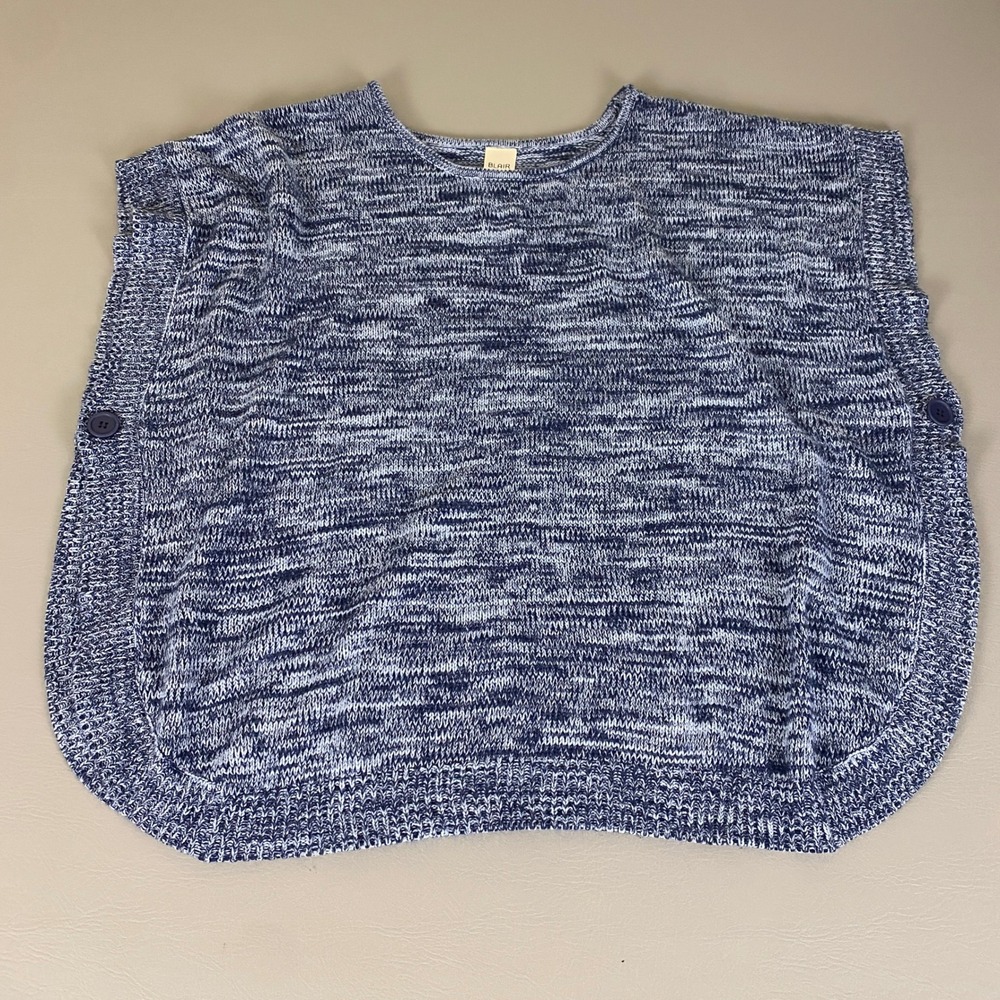 Blair Sweater‎ Top Plus Size Women's 3X Blue Marled Knit Button Poncho Crew Neck